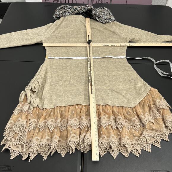 Ryu Sweater Dress Womens XL Beige Cowl Neck Lace Hem Boho Feminine Artsy - Picture 8 of 14
